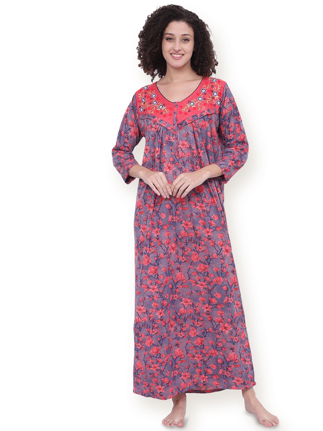 

Noty Women Printed Maxi Nightdress, Grey