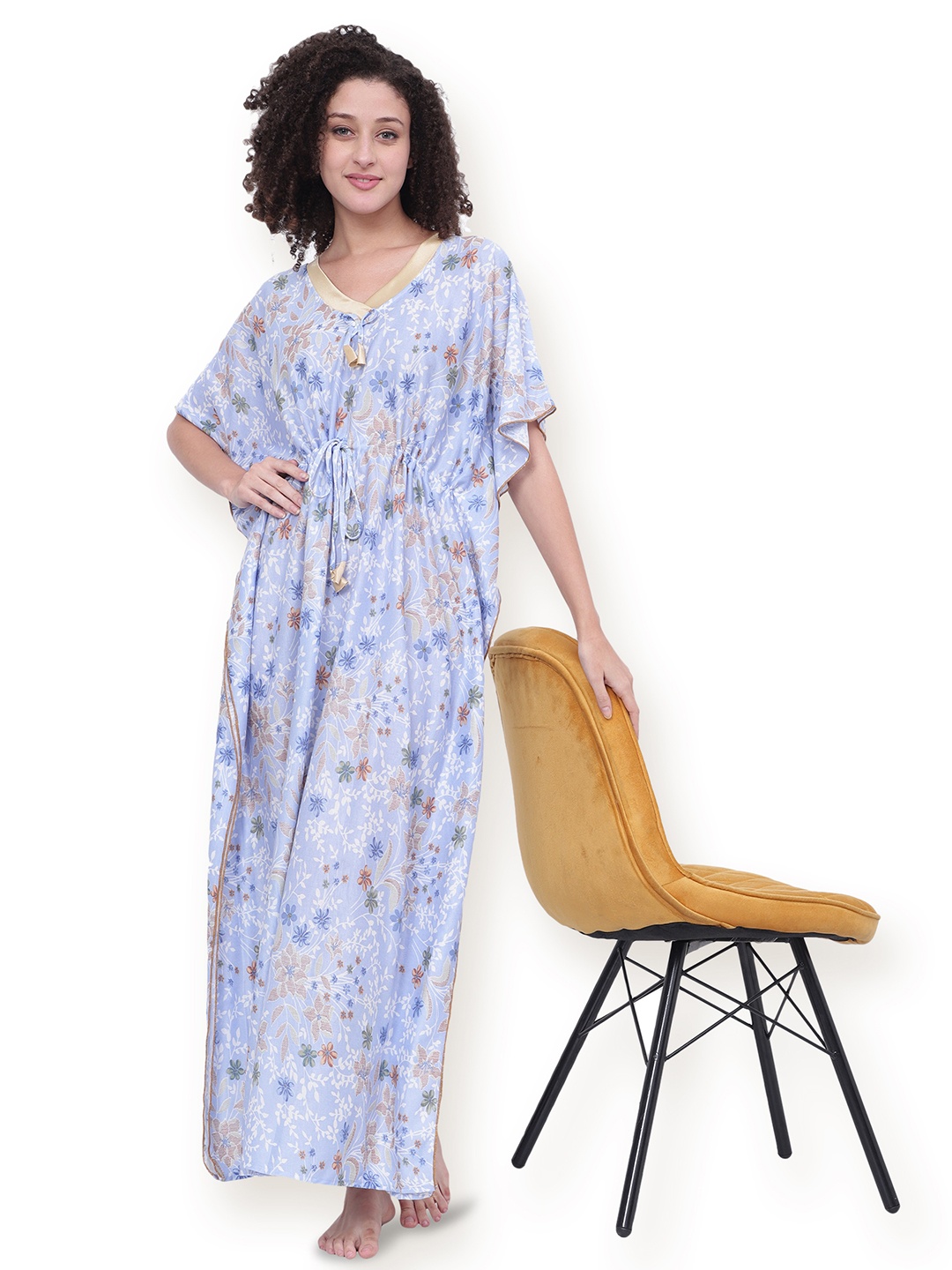 

Noty Floral Printed Short Sleeves Maxi Nightdress, Blue