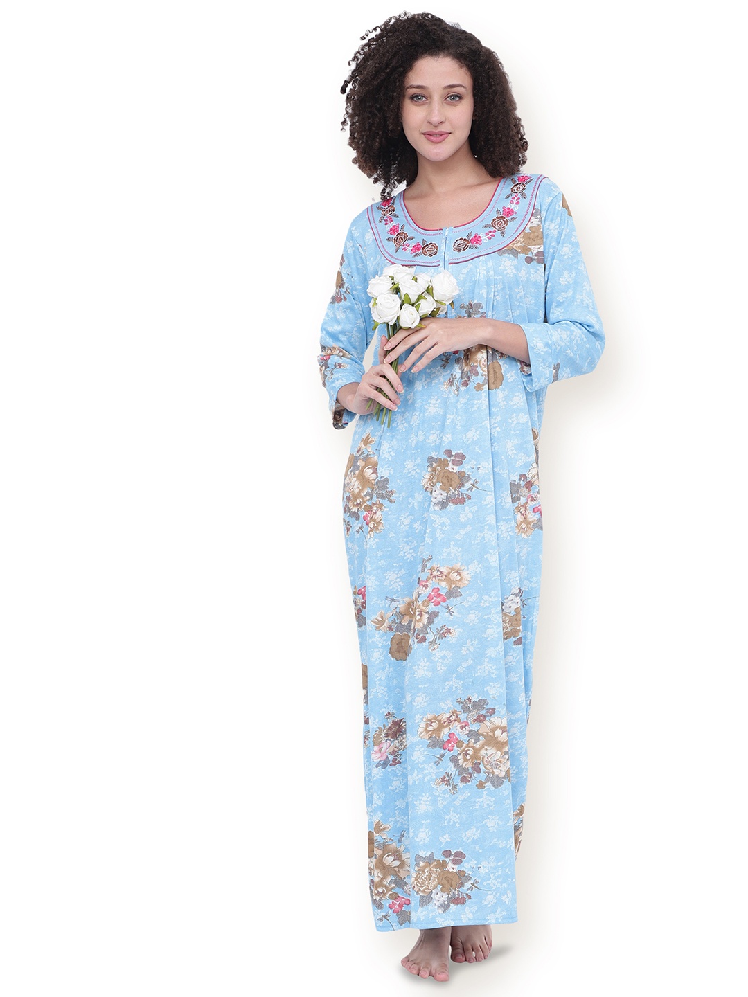 

Noty Women Floral Printed Maxi Nightdress, Blue