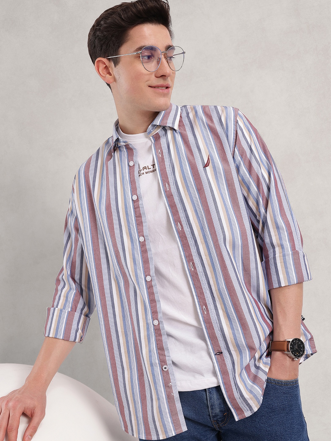 

Nautica Classic Striped Button-Down Collar Pure Cotton Casual Shirt, Multi