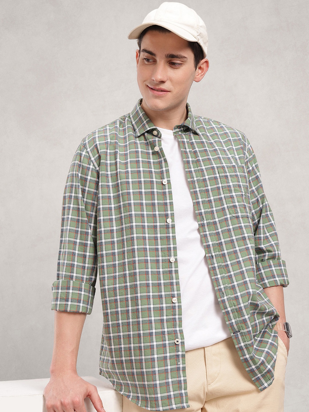 

Nautica Pure Cotton Classic Fit Tartan Checks Opaque Casual Shirt, Green