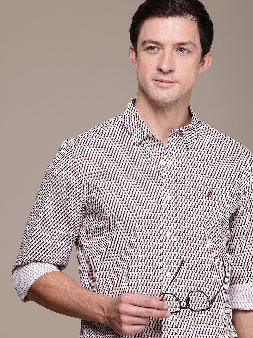 

Nautica Slim Fit Opaque Printed Casual Shirt, White