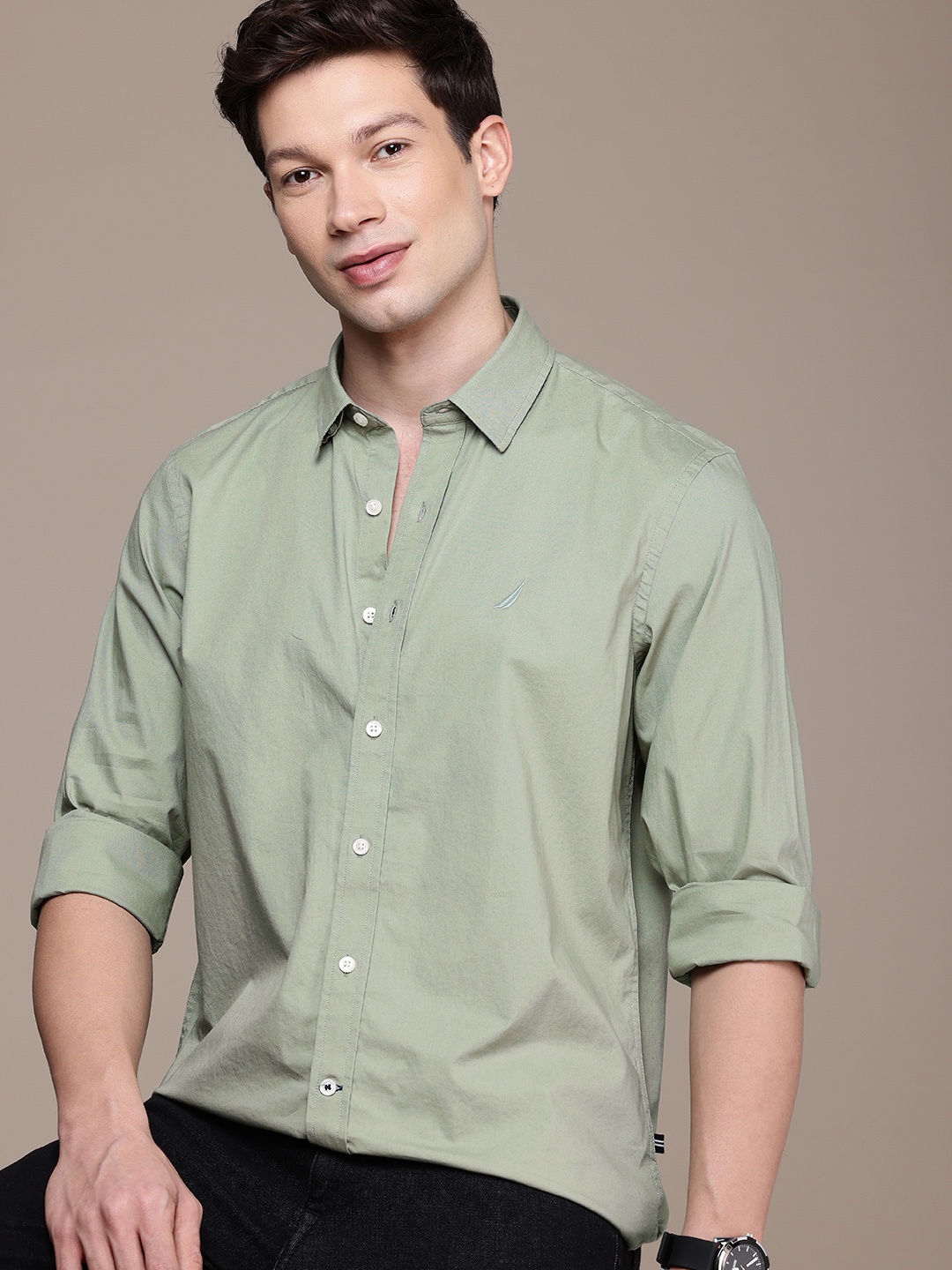 

Nautica Solid Slim Fit Casual Shirt, Green