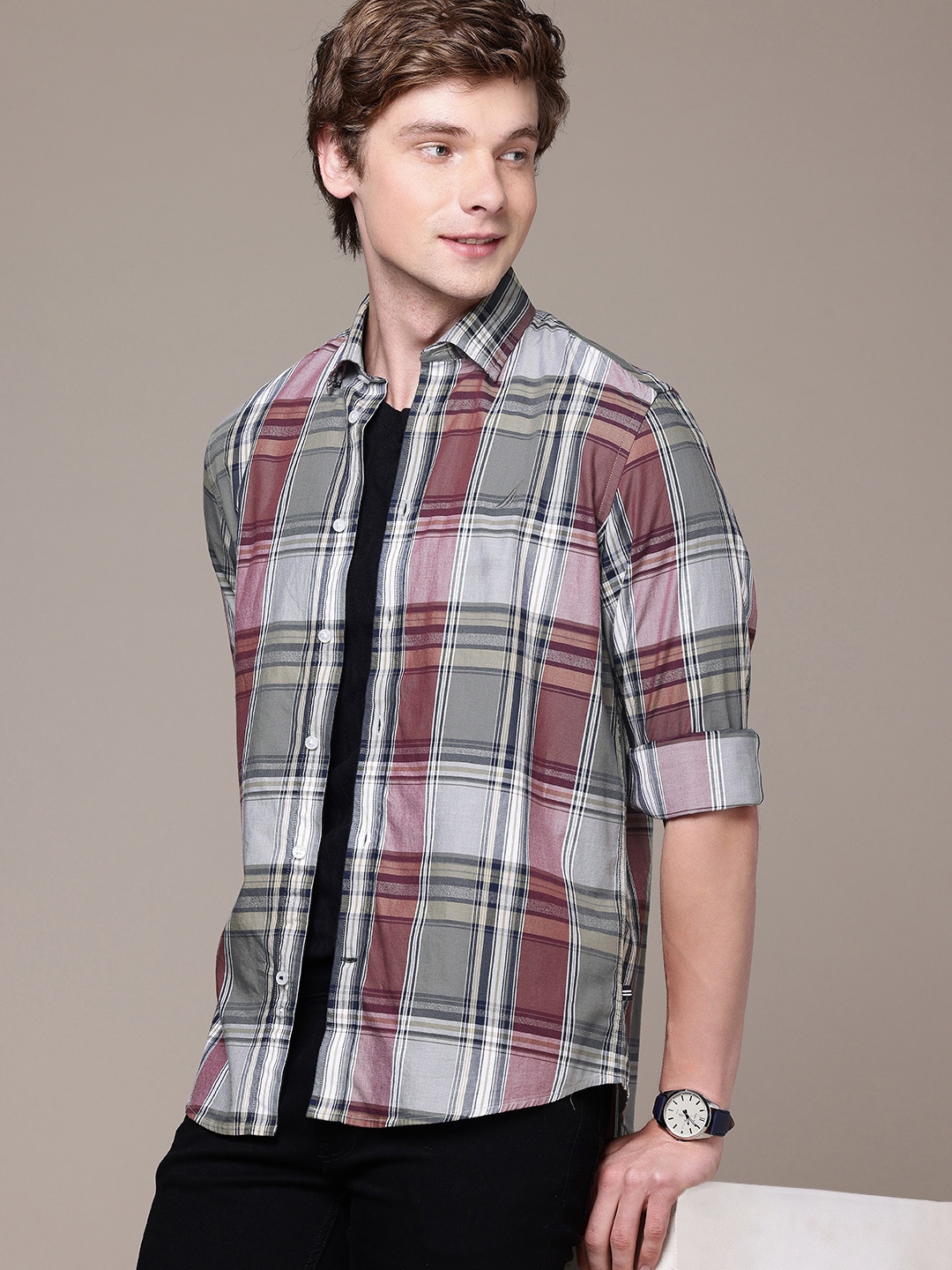 

Nautica Pure Cotton Classic Fit Tartan Checked Casual Shirt, Multi