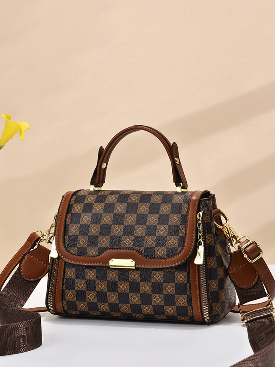 

Angeline Women Printed Structured Satchel Bag, Brown