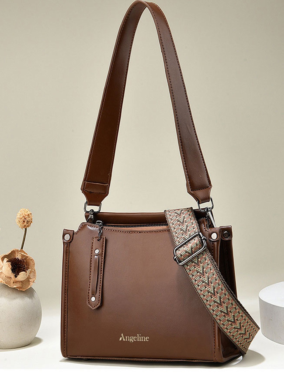 

Angeline Women PU Structured Sling Bag, Brown