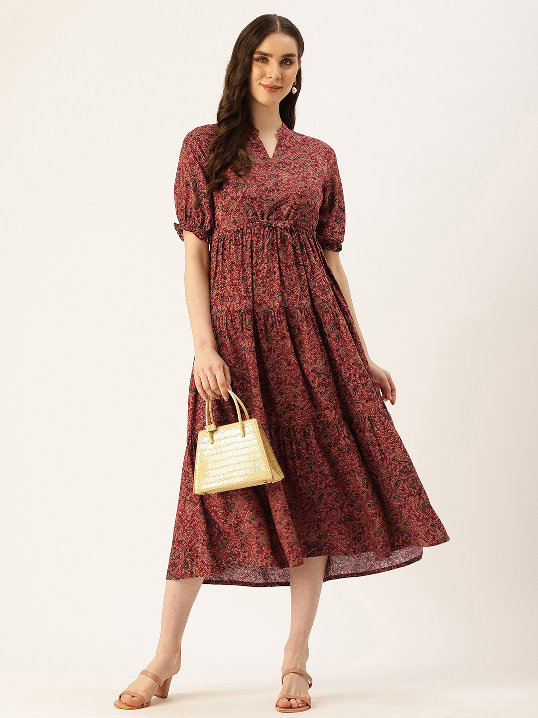 

AMUKTI Printed Fit and Flared Dress, Red