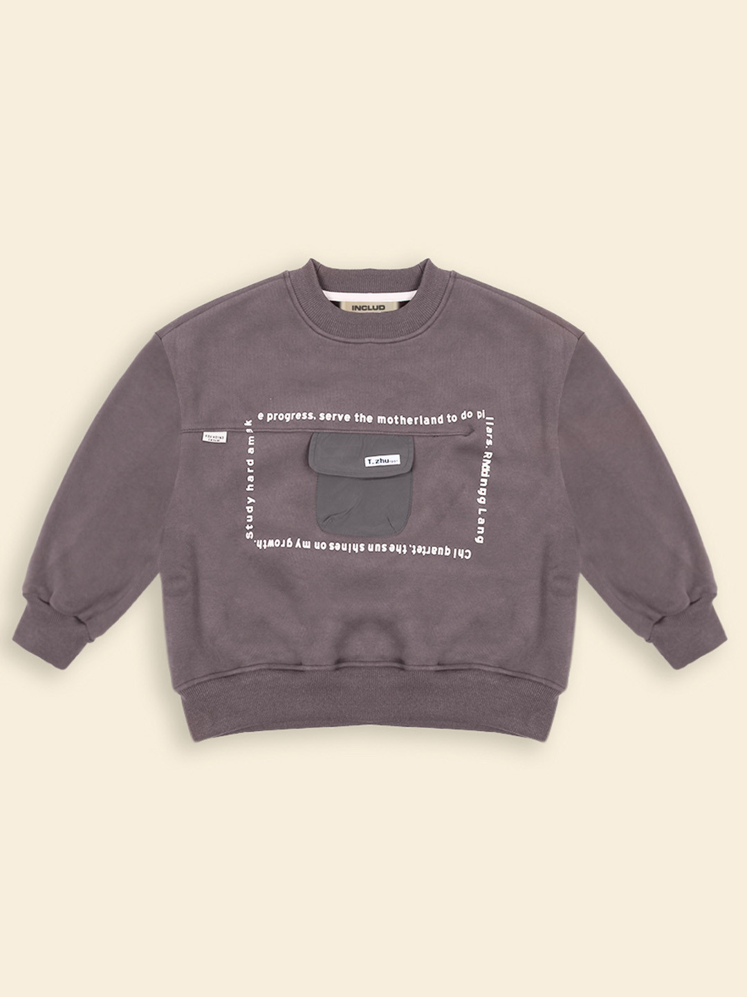 

INCLUD Boys Typography Printed Pullover Sweatshirt, Grey