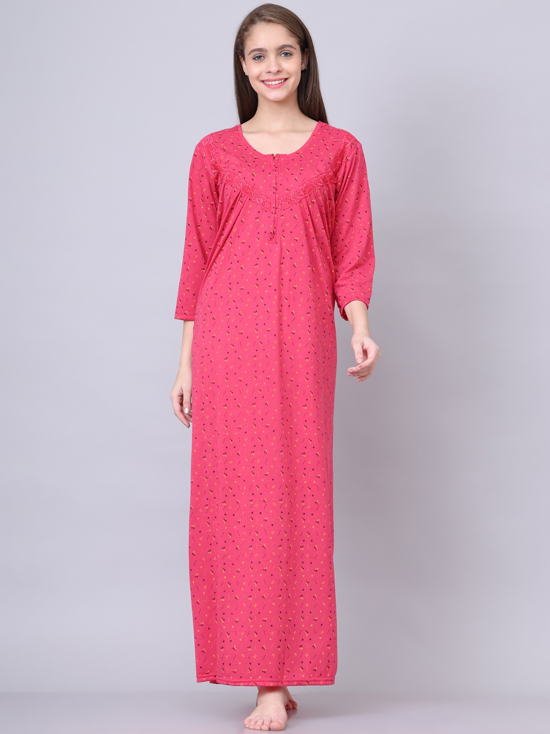 

Aartej Women Pure Cotton Floral Printed Maxi Sweat Nightdress, Pink