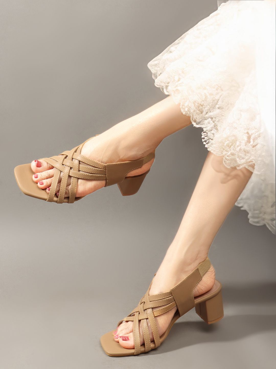 

Mast & Harbour Women Solid Block Ethnic - Embellished Sandals, Beige