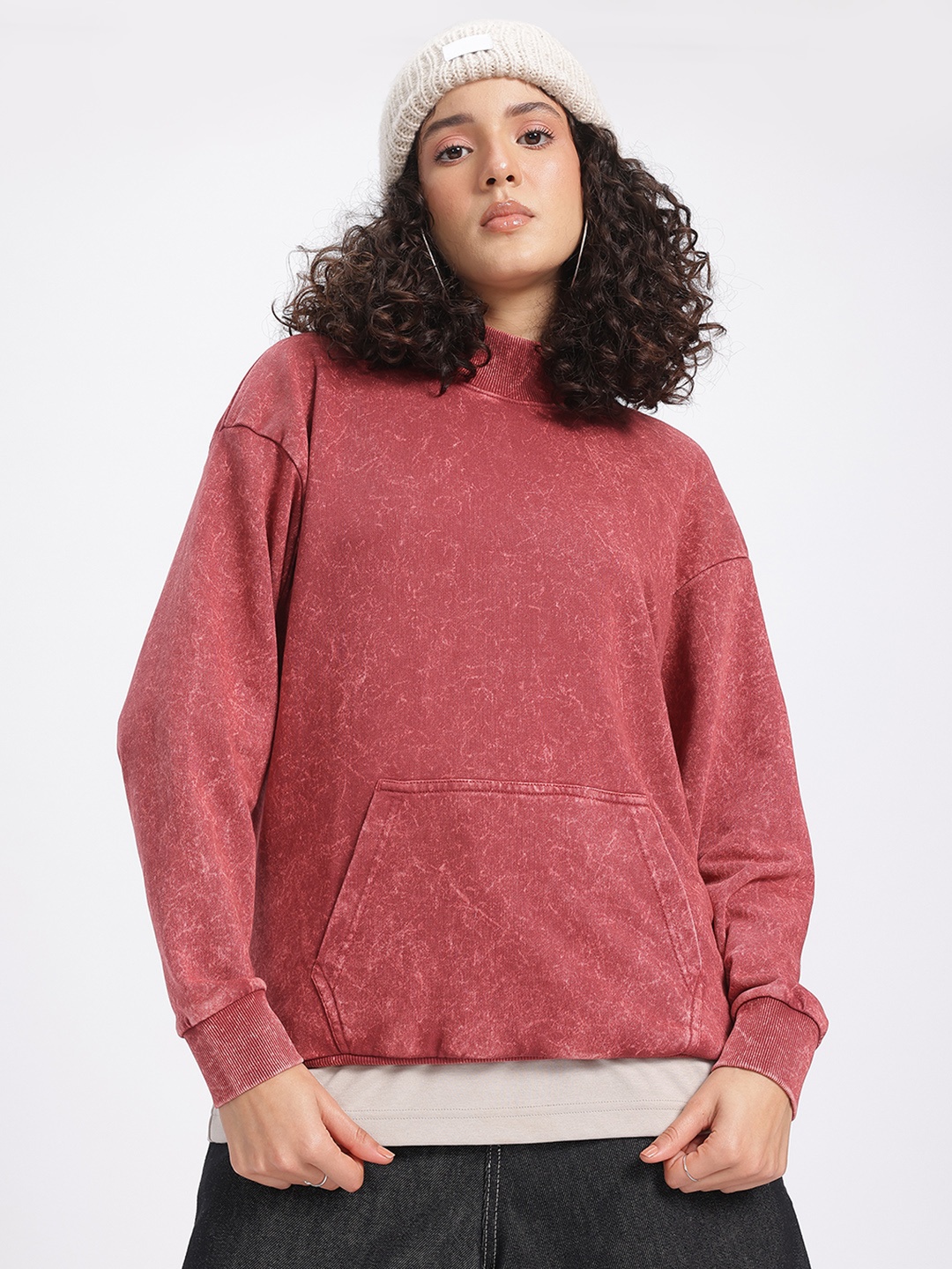 

DressBerry Washed Edge Drop-Shoulder Relaxed Terry Sweatshirt, Rust