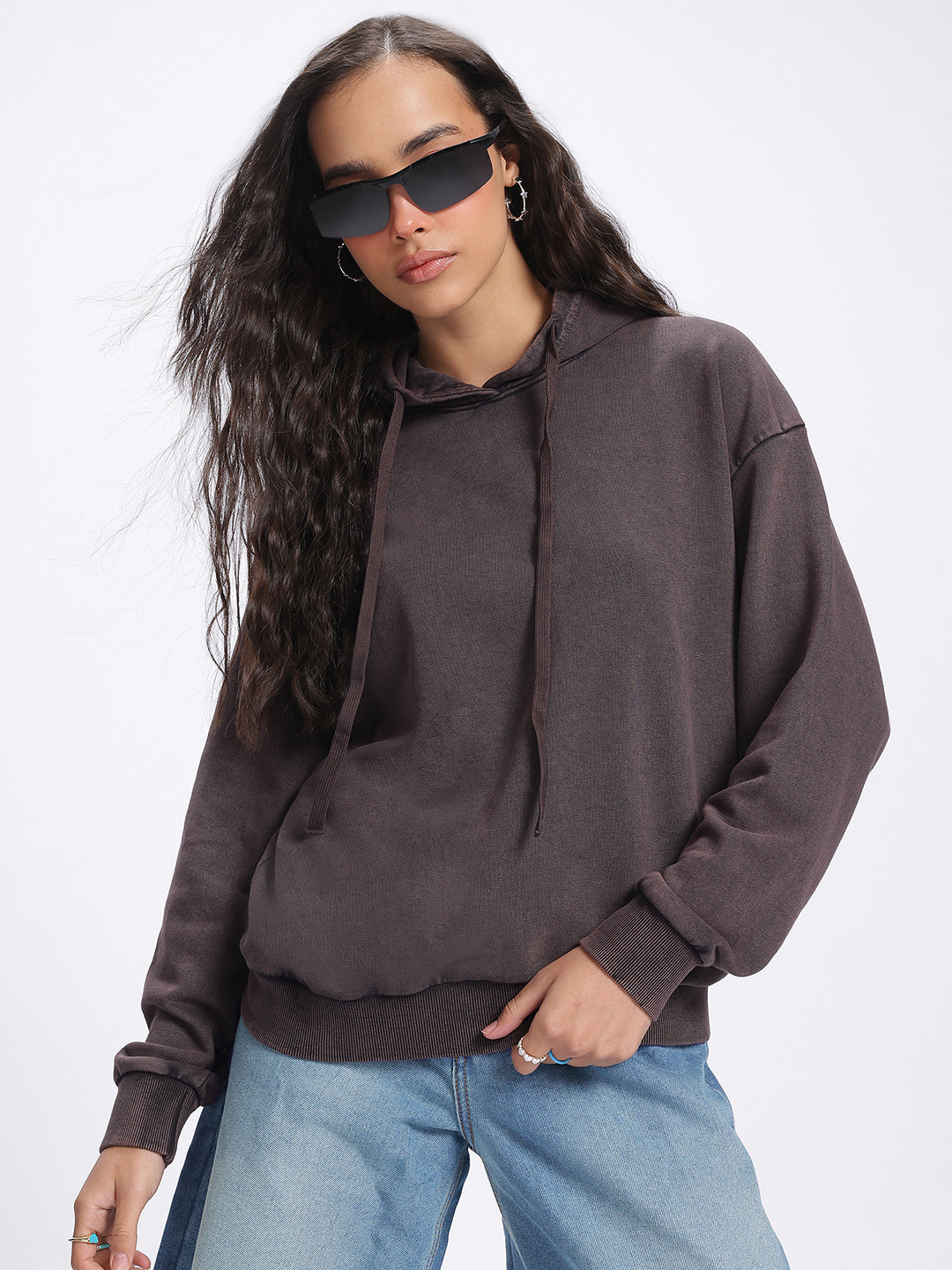 

DressBerry Edge of Comfort Drop-Shoulder Hooded Sweatshirt, Brown