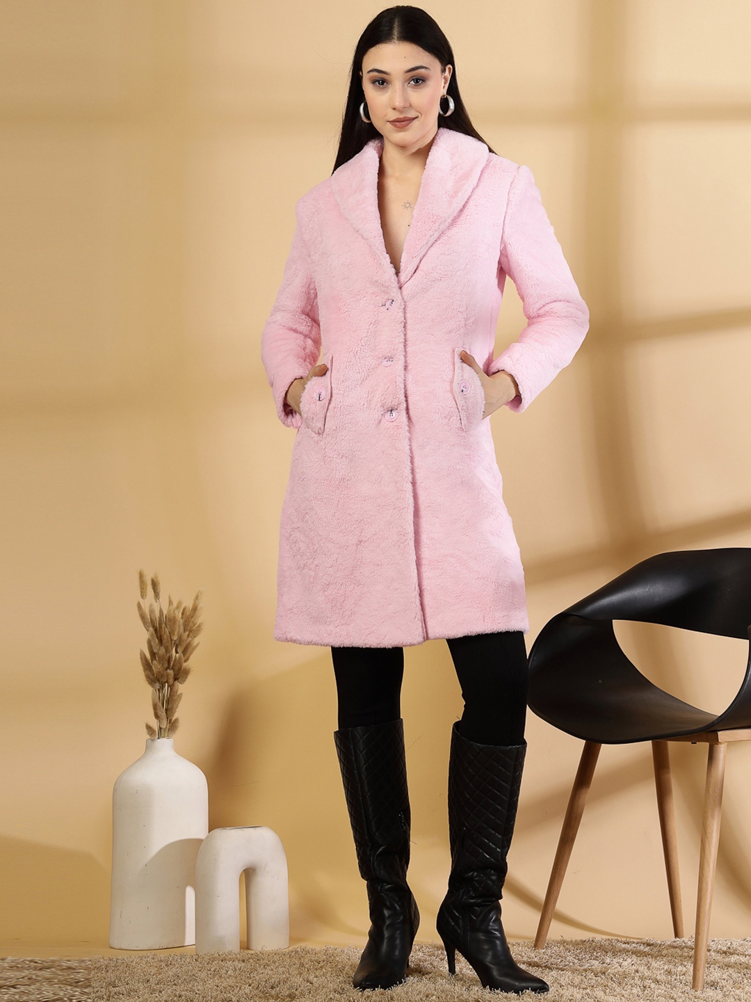 

KLOTTHE Women Single-Breasted Long Sleeve Overcoat, Pink
