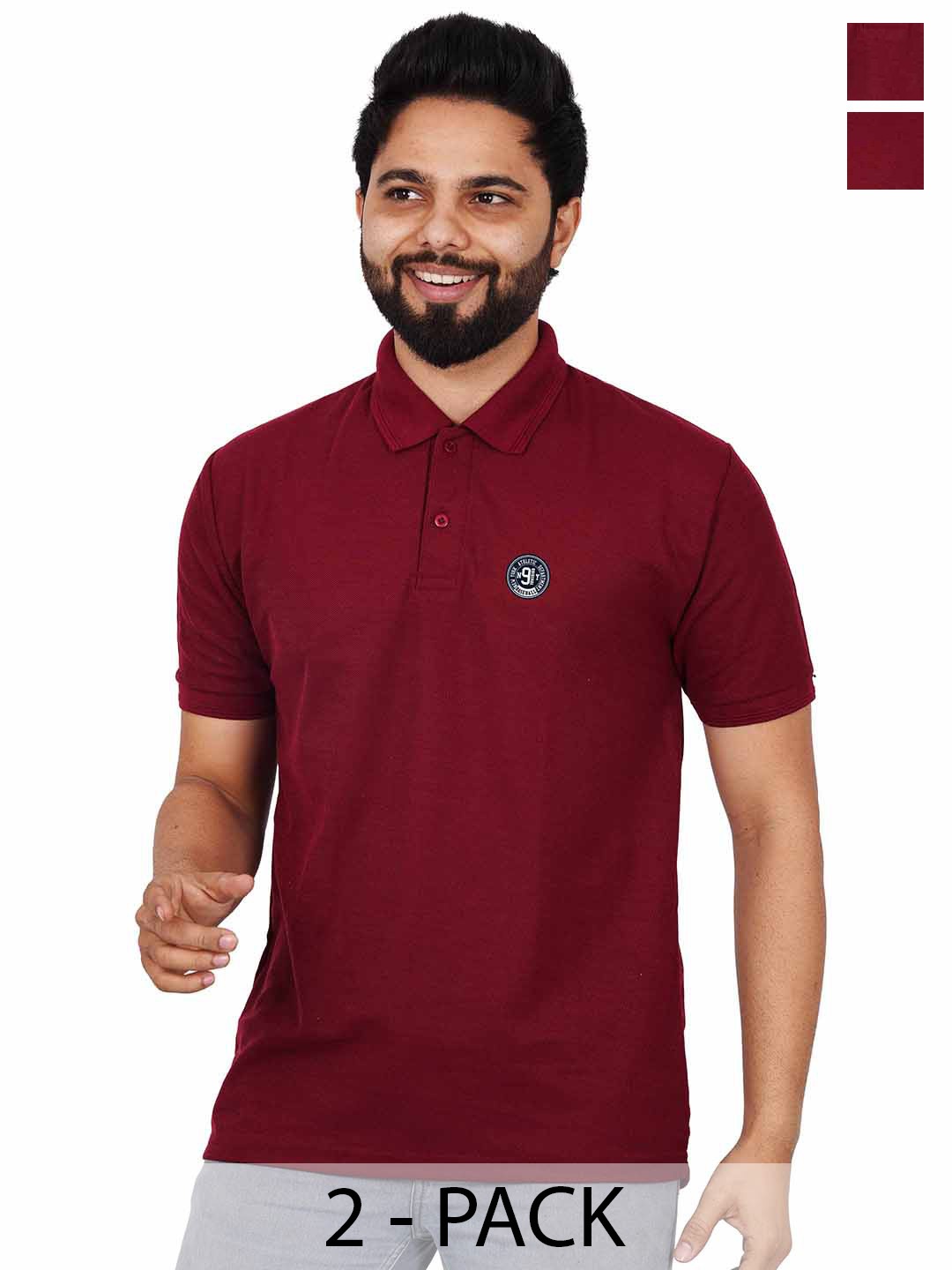 

LA MILANO Men Pack Of 2 Polo Collar Slim Fit T-shirt, Maroon