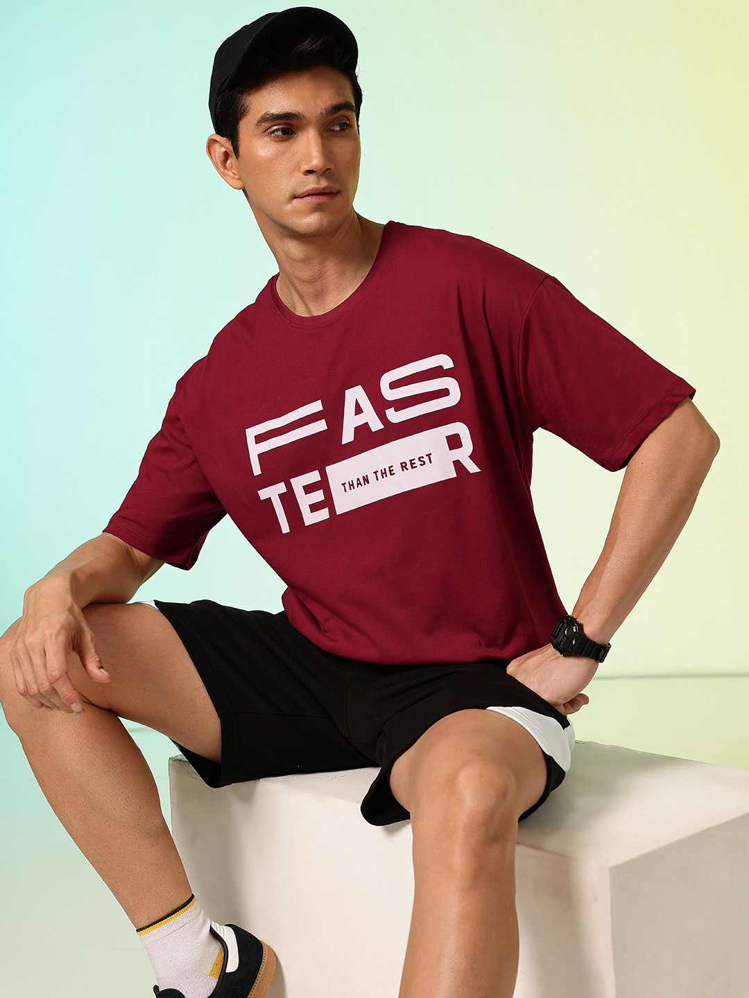 

HRX by Hrithik Roshan Men Typography Printed Pure Cotton T-shirt, Maroon