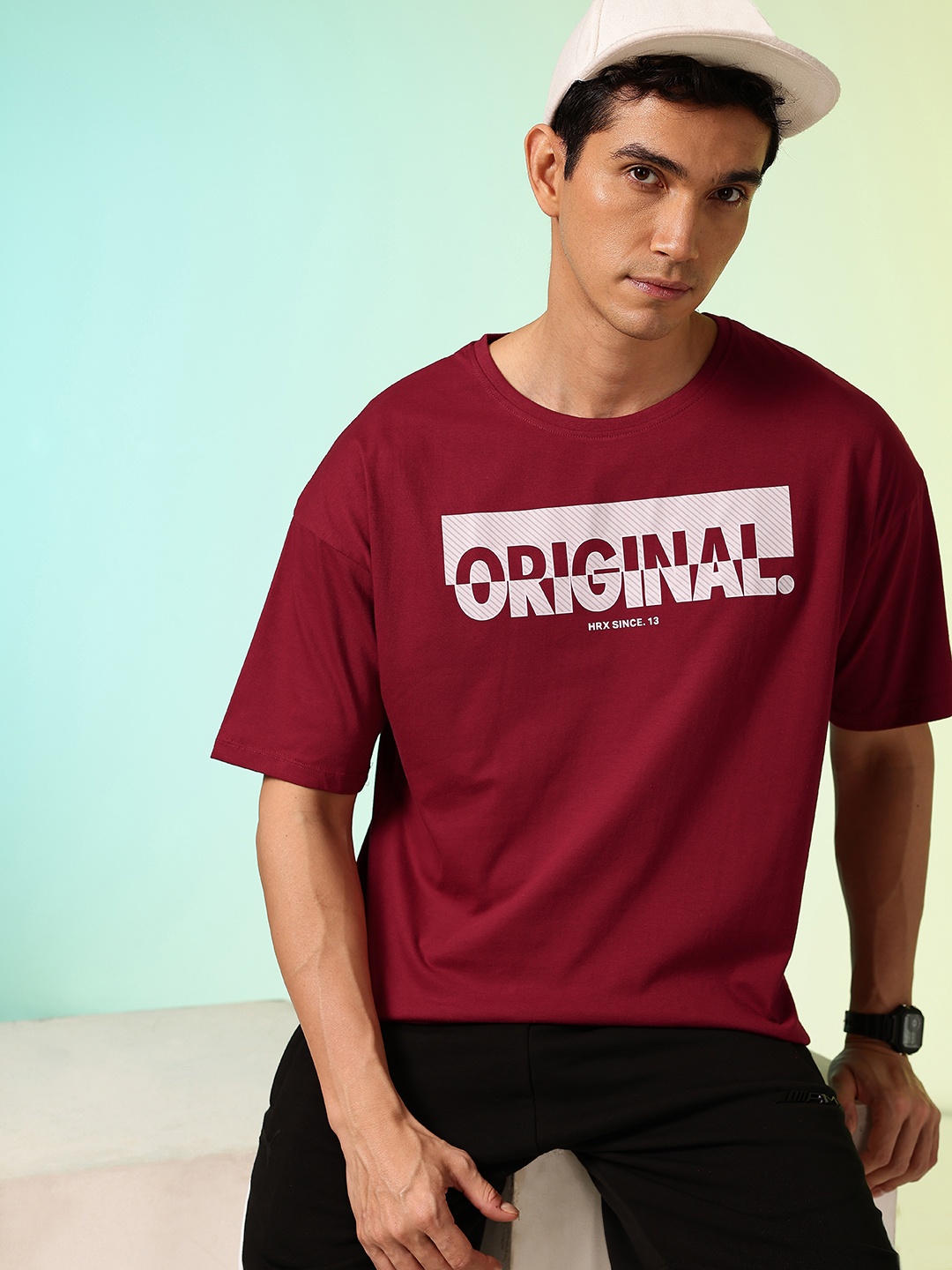 

HRX by Hrithik Roshan Men Typography Printed Pure Cotton T-shirt, Maroon