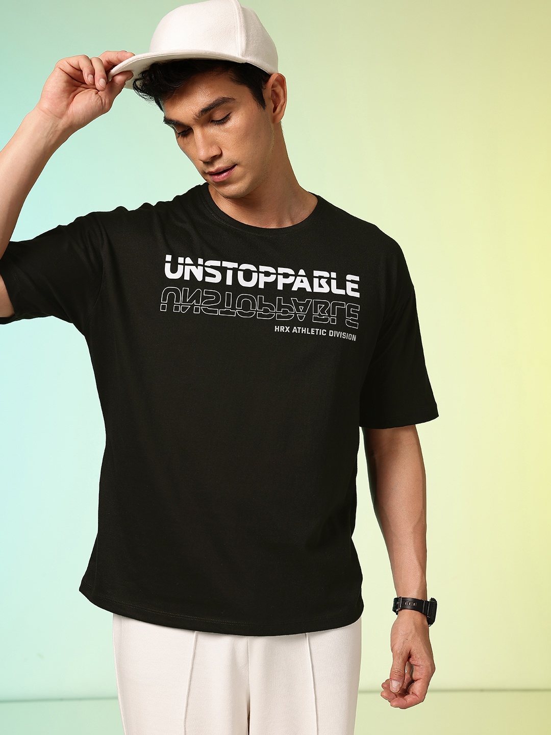 

HRX by Hrithik Roshan Men Typography Printed Pure Cotton T-shirt, Black