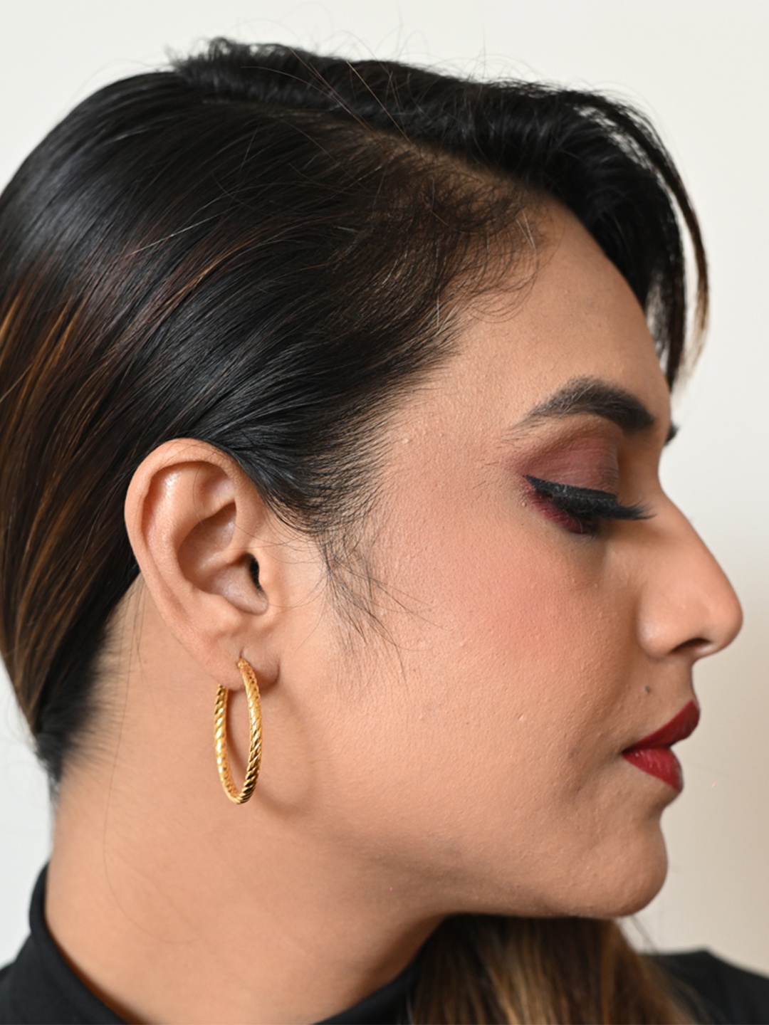 

925 SILLER 925 Pure Silver Rhodium-Plated Contemporary Hoop Earrings, Gold