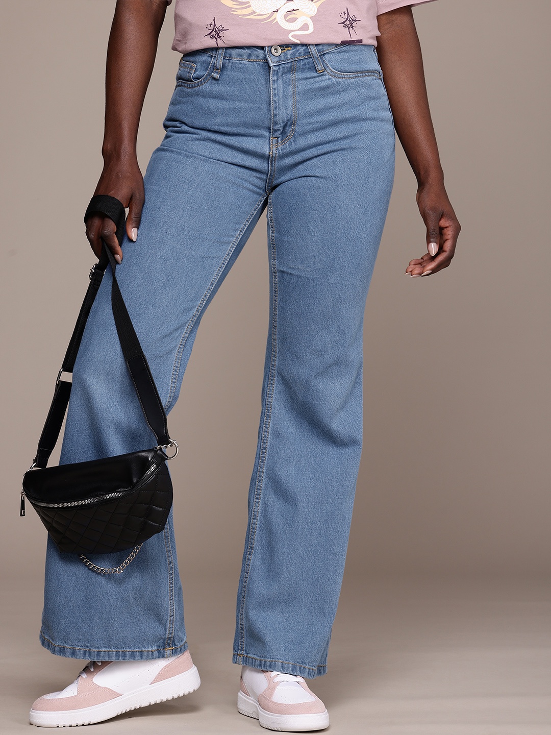 

The Roadster Life Co. Women Pure Cotton Slim Flared High-Rise Jeans, Blue