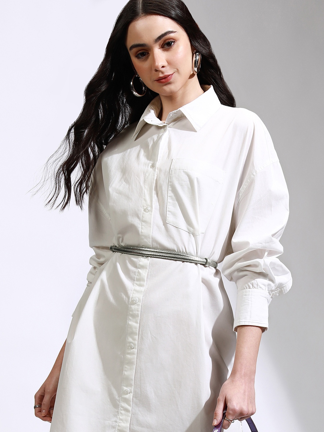 

Tokyo Talkies Women Solid Cotton Shirt Dress, Off white