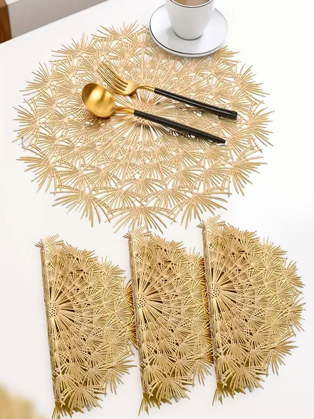 

TIED RIBBONS Beige 4 Pieces Textured Heat Resistant Dinner Table Placemats