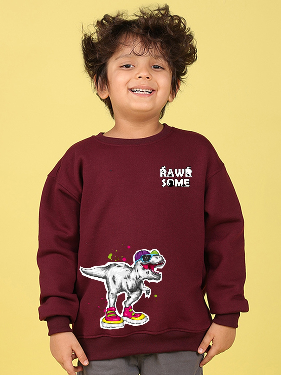 

NUSYL Boys Printed Oversized Sweatshirt, Maroon