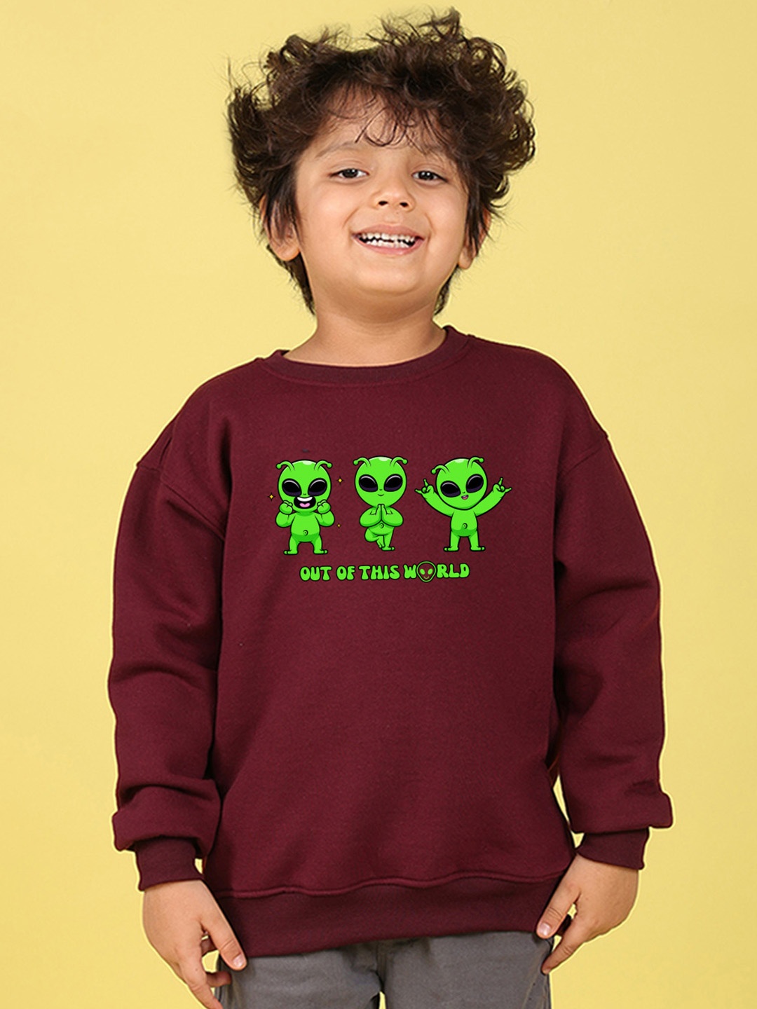 

NUSYL Boys Printed Oversized Sweatshirt, Maroon