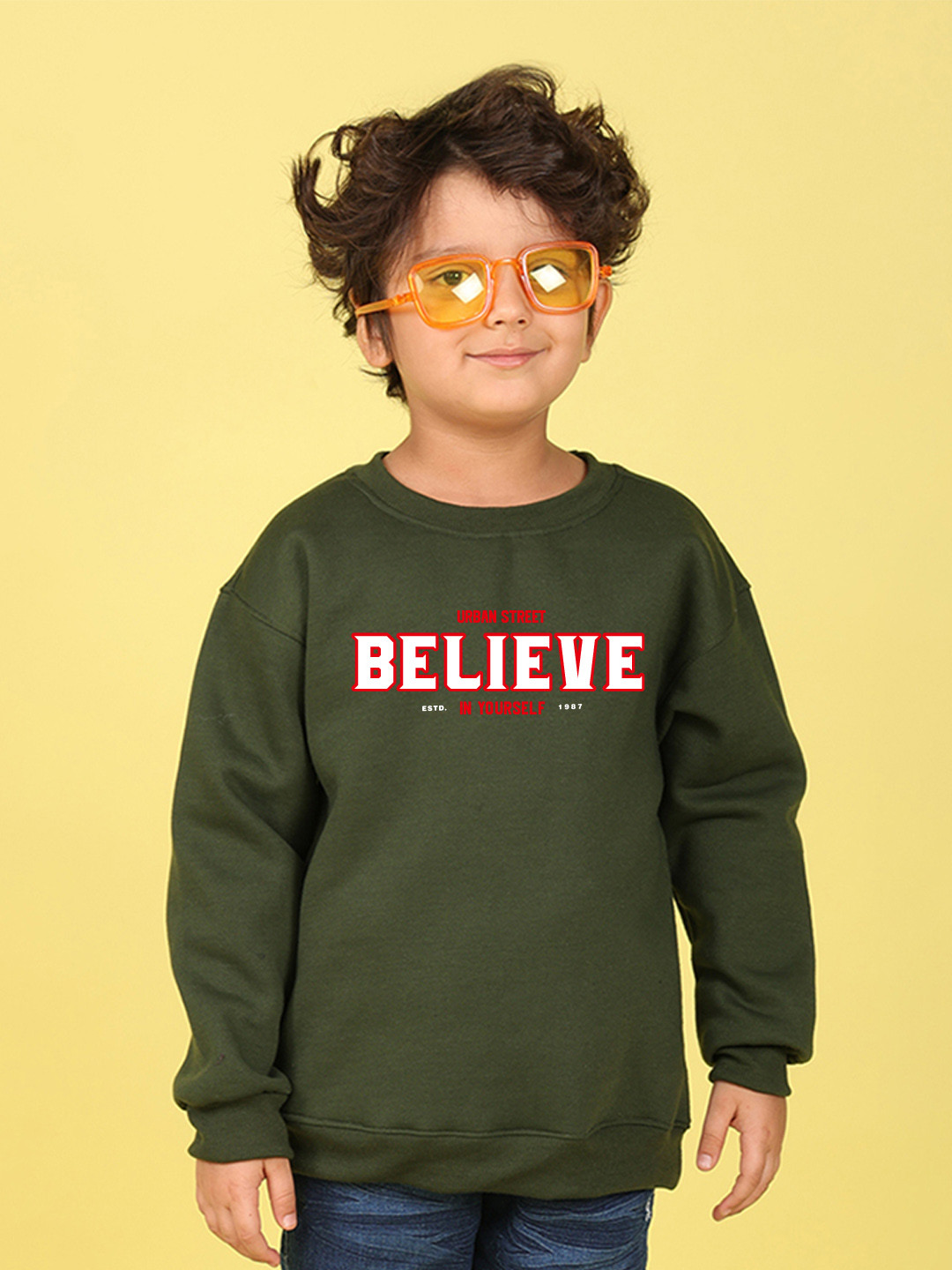 

NUSYL Boys Printed Oversized Sweatshirt, Olive