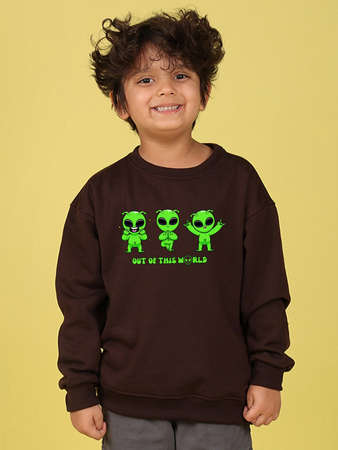 

NUSYL Boys Printed Oversized Sweatshirt, Brown