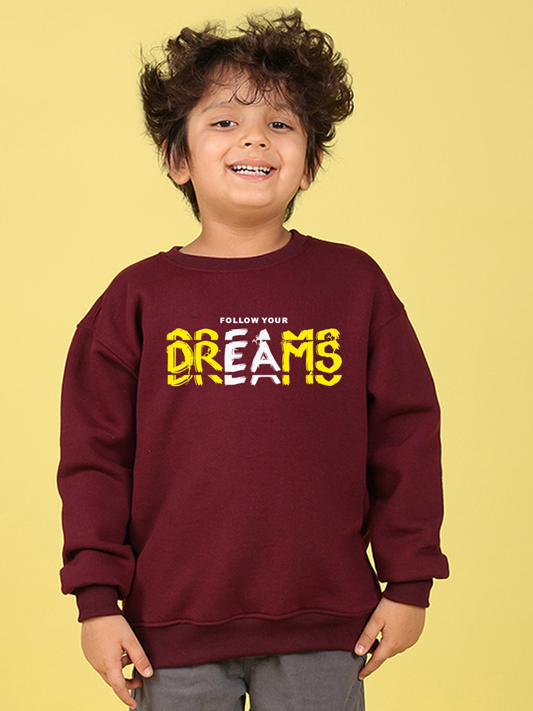 

NUSYL Boys Printed Oversized Sweatshirt, Burgundy