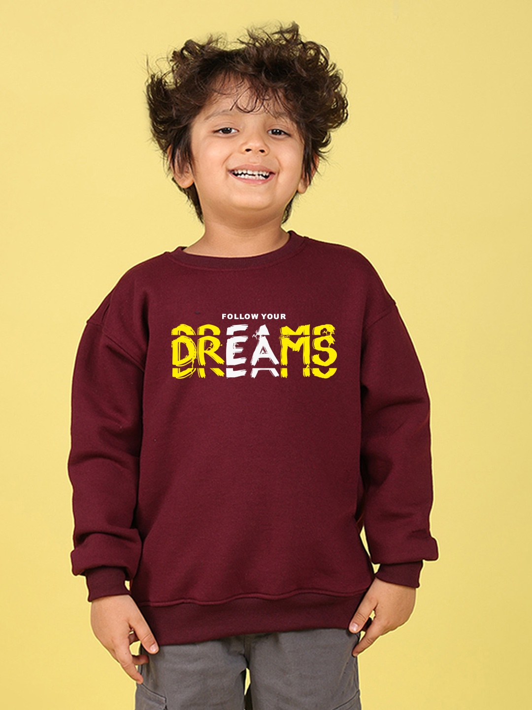 

NUSYL Boys Printed Oversized Sweatshirt, Maroon