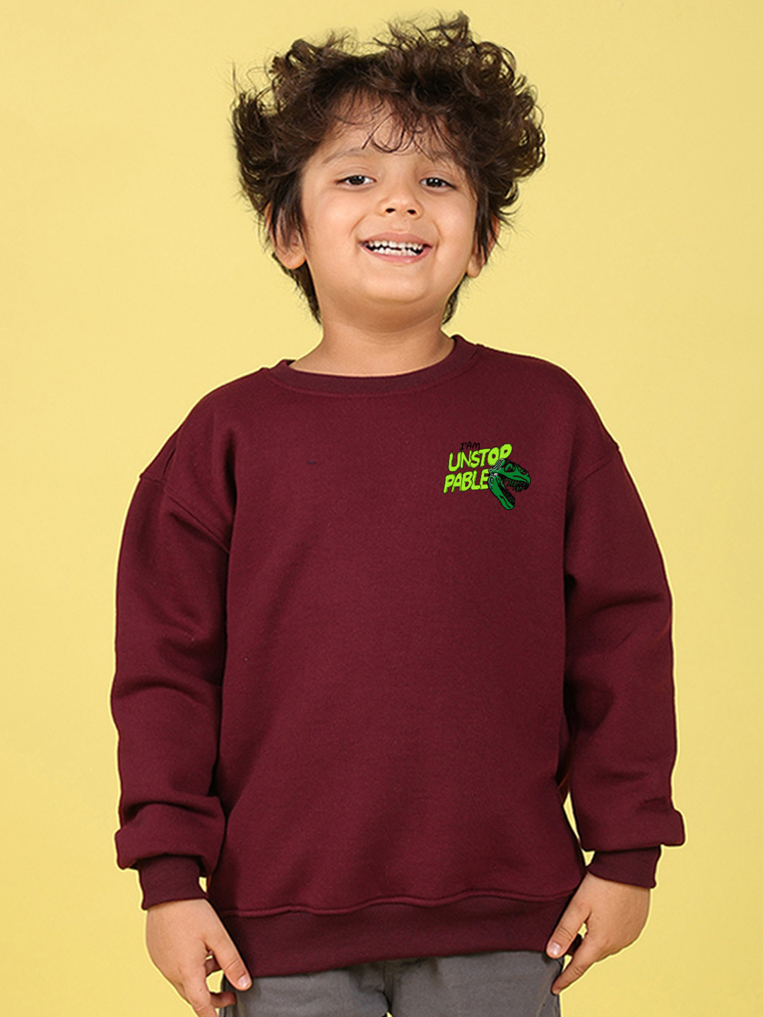 

NUSYL Boys Printed Oversized Sweatshirt, Maroon