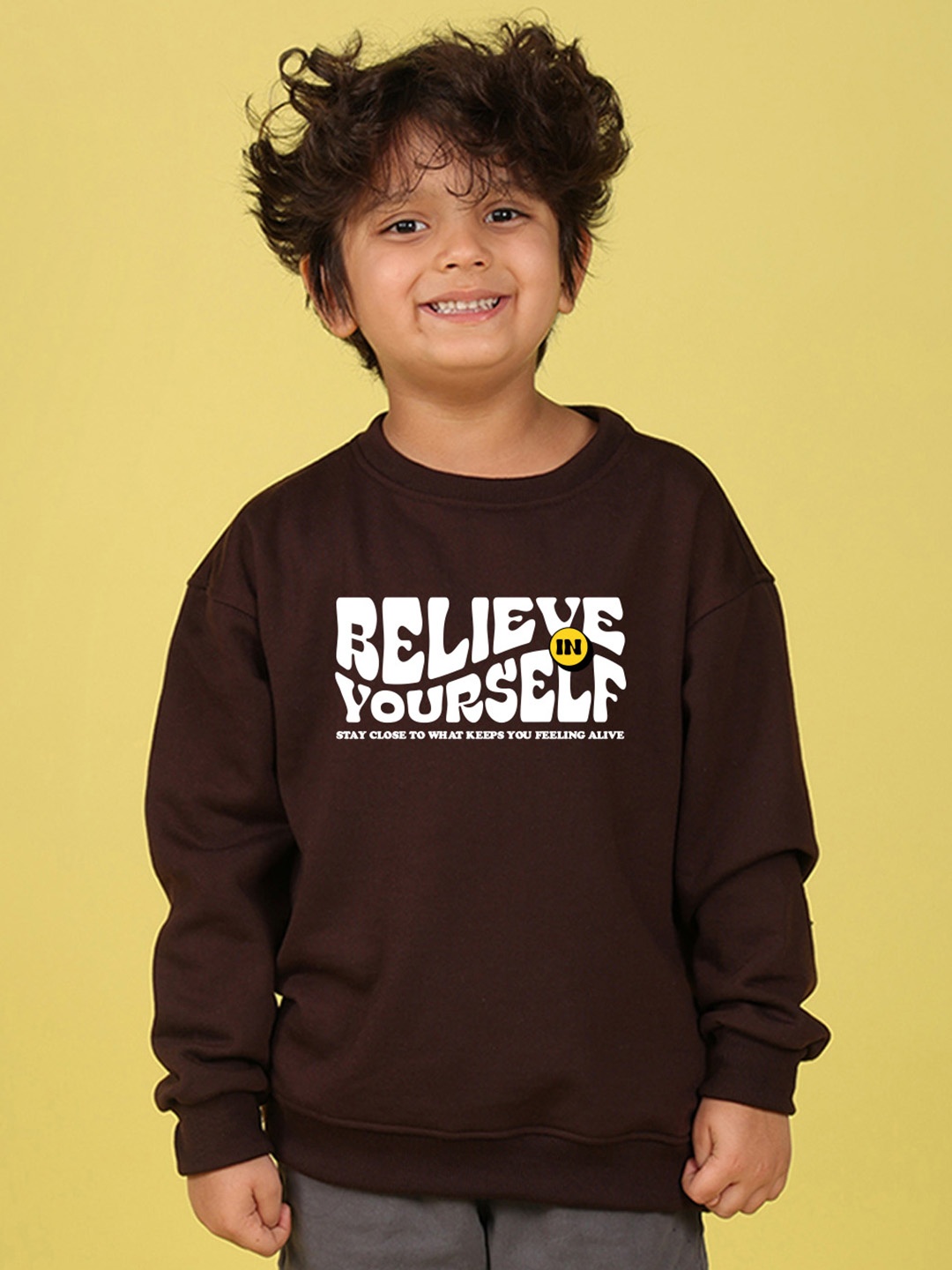 

NUSYL Boys Printed Oversized Sweatshirt, Brown