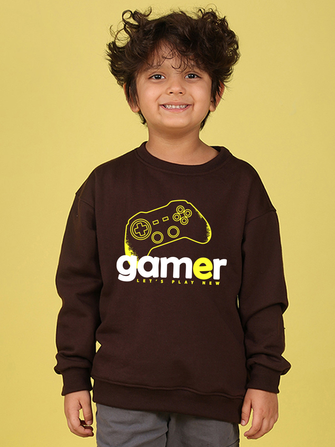 

NUSYL Boys Printed Oversized Sweatshirt, Brown