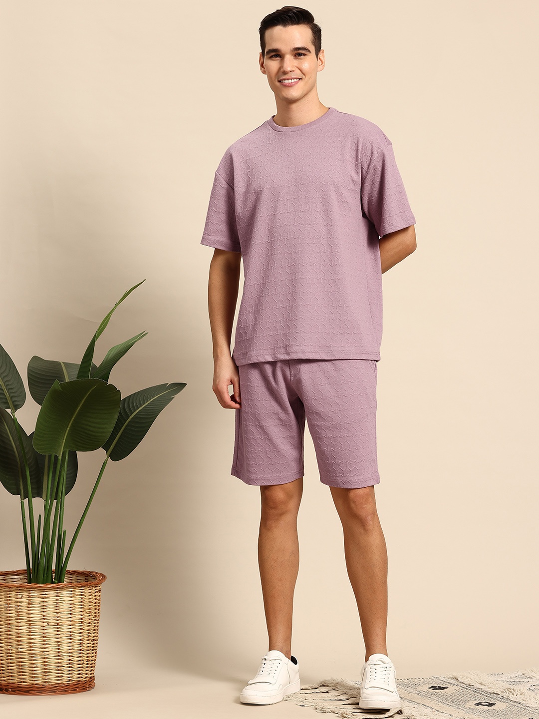 

Mast & Harbour Self Design T-shirt With Shorts, Mauve