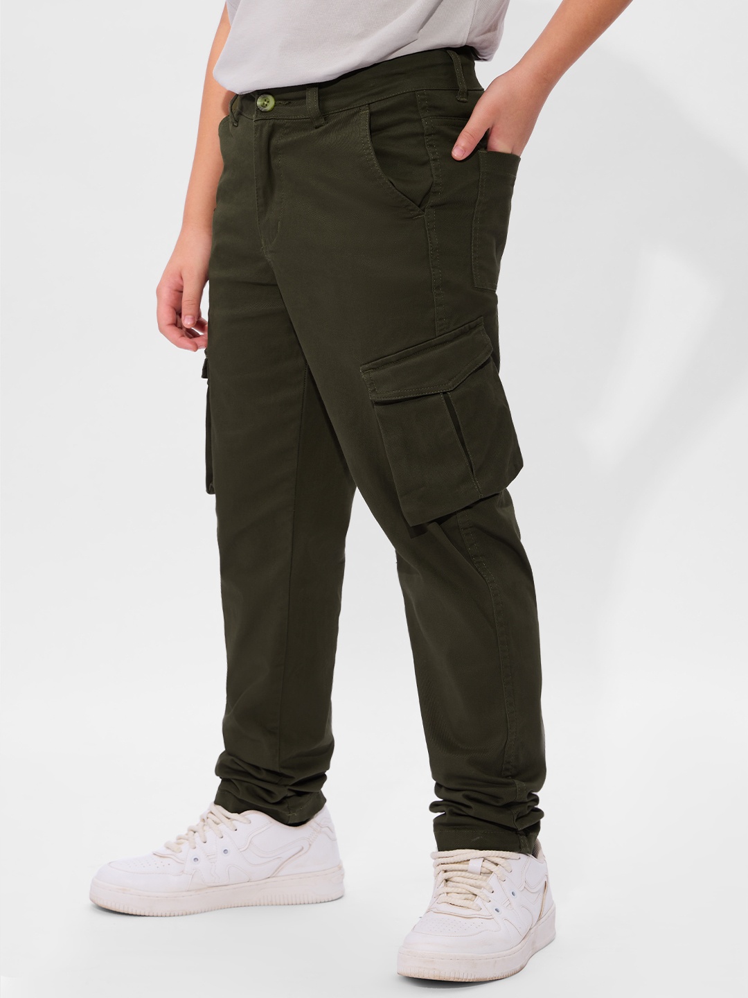 

The Souled Store Boys Cotton Regular Fit Cargos Trousers, Olive