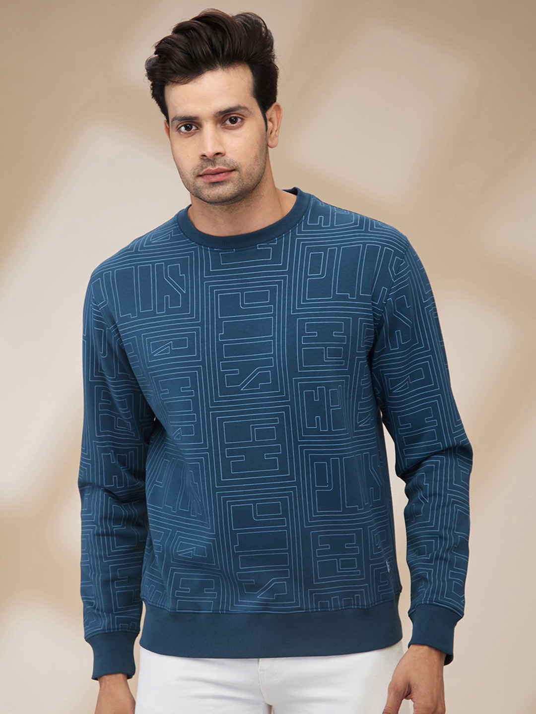 

ColorPlus Men Abstract Printed Pullover Sweatshirt, Blue