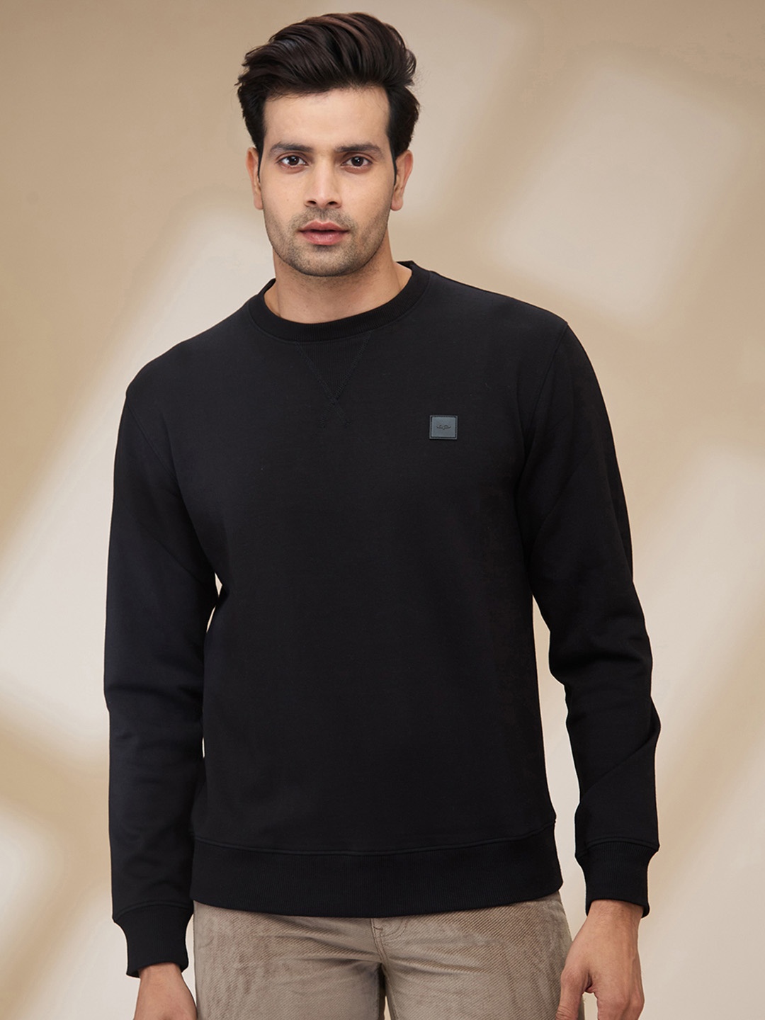 

ColorPlus Men Solid Round Neck Sweatshirt, Black