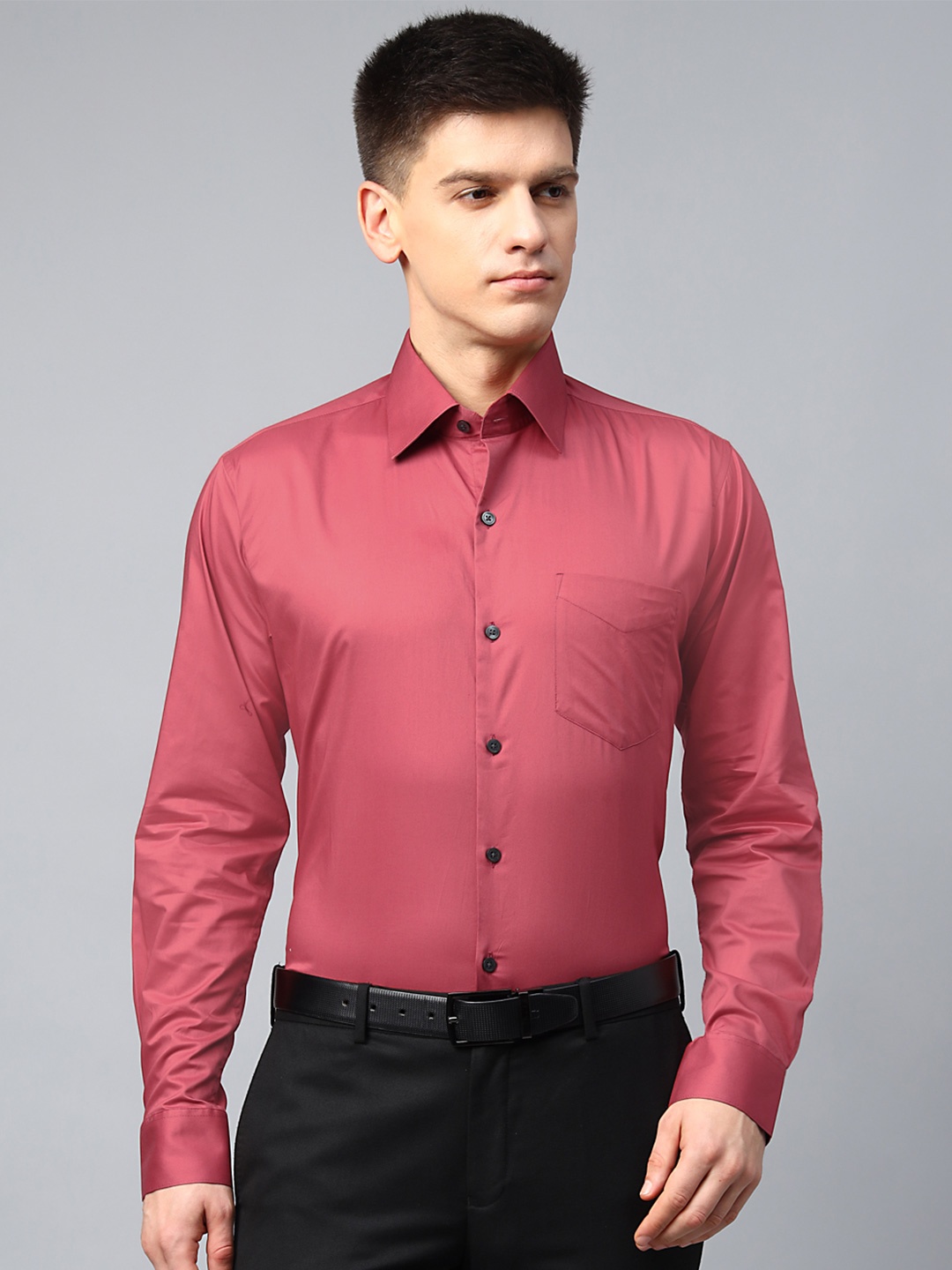 

Hancock Men Premium Slim Fit Solid Pure Cotton Spread Collar Formal Shirt, Pink