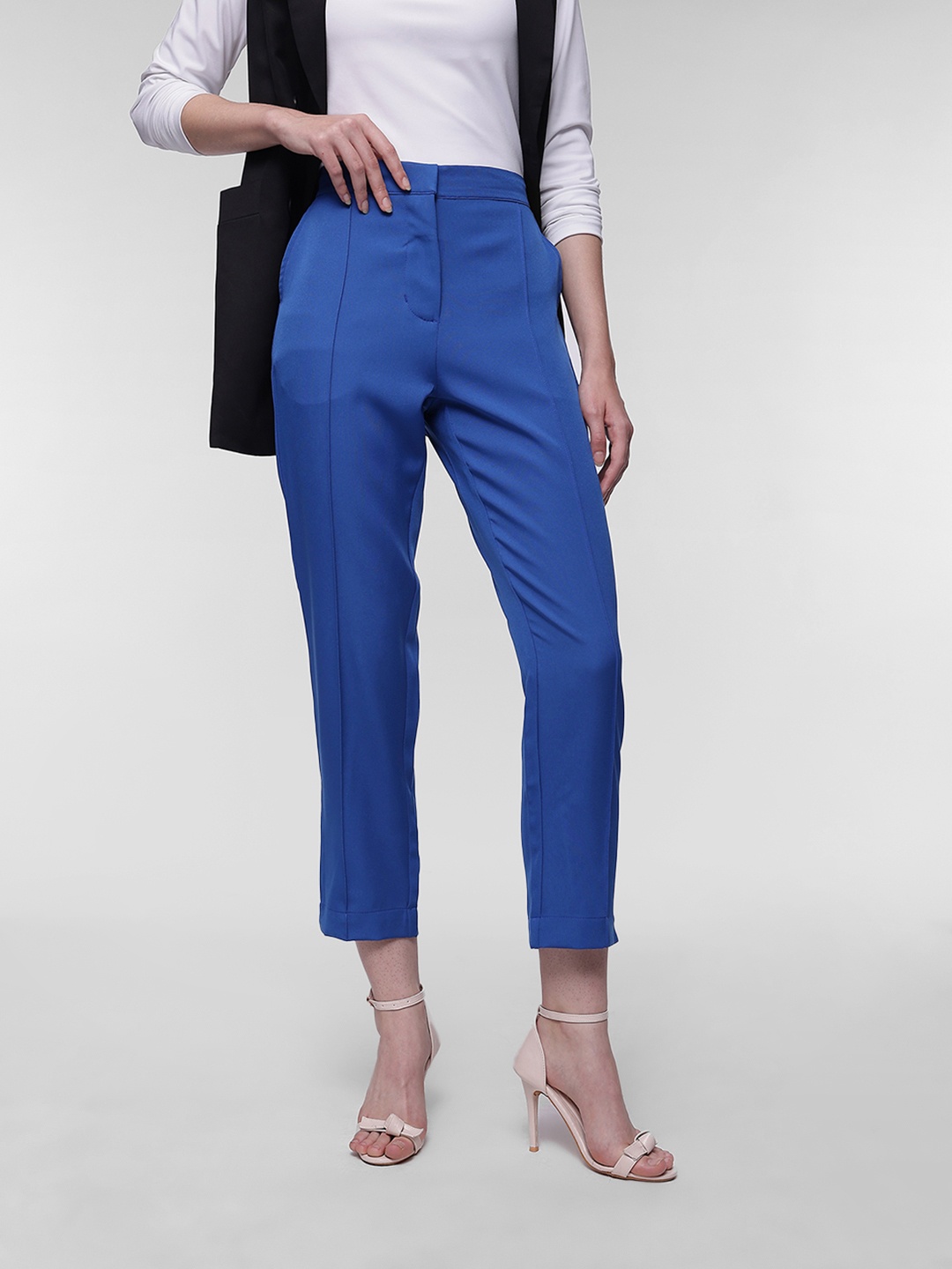 

French Connection Women Cropped Formal Trousers, Blue