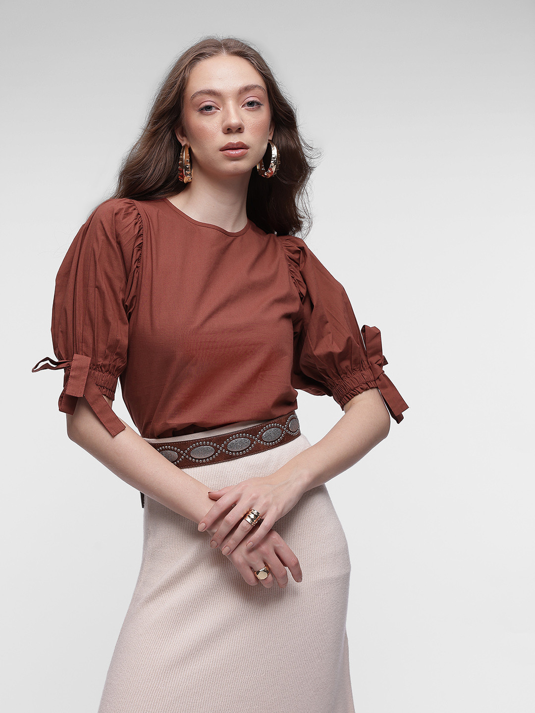 

French Connection Pure Cotton Tie-Up Detail Top, Brown