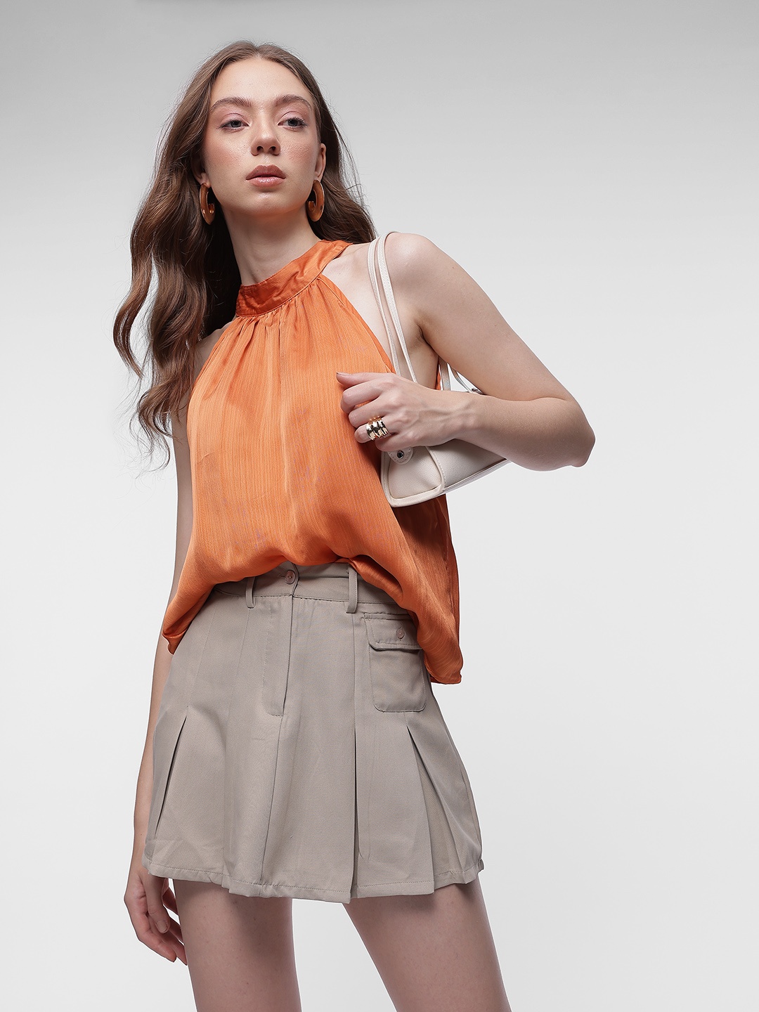 

French Connection Halter Neck Satin Finish Top, Rust