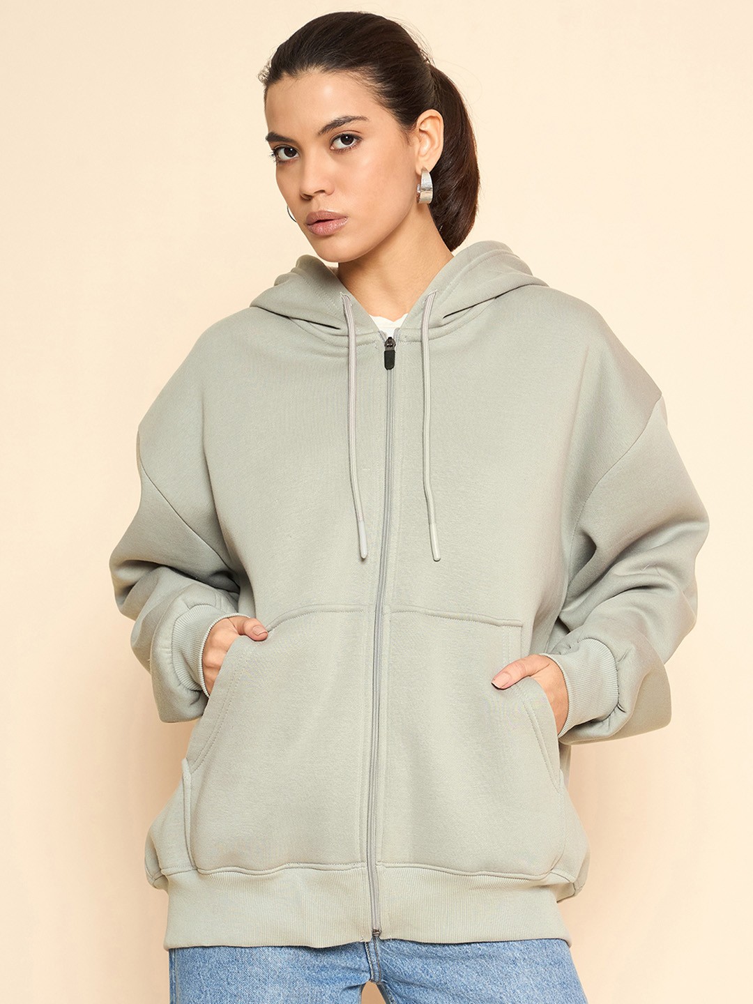 

COLOR CAPITAL Women Solid Hooded Oversized Cotton Sweatshirt, Grey