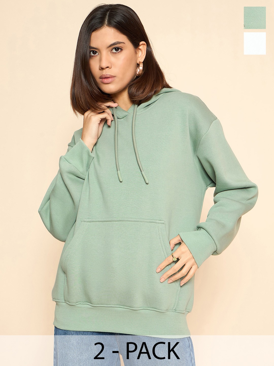 

COLOR CAPITAL Pack Of 2 Women Solid Pullover Cotton Sweatshirts, Green