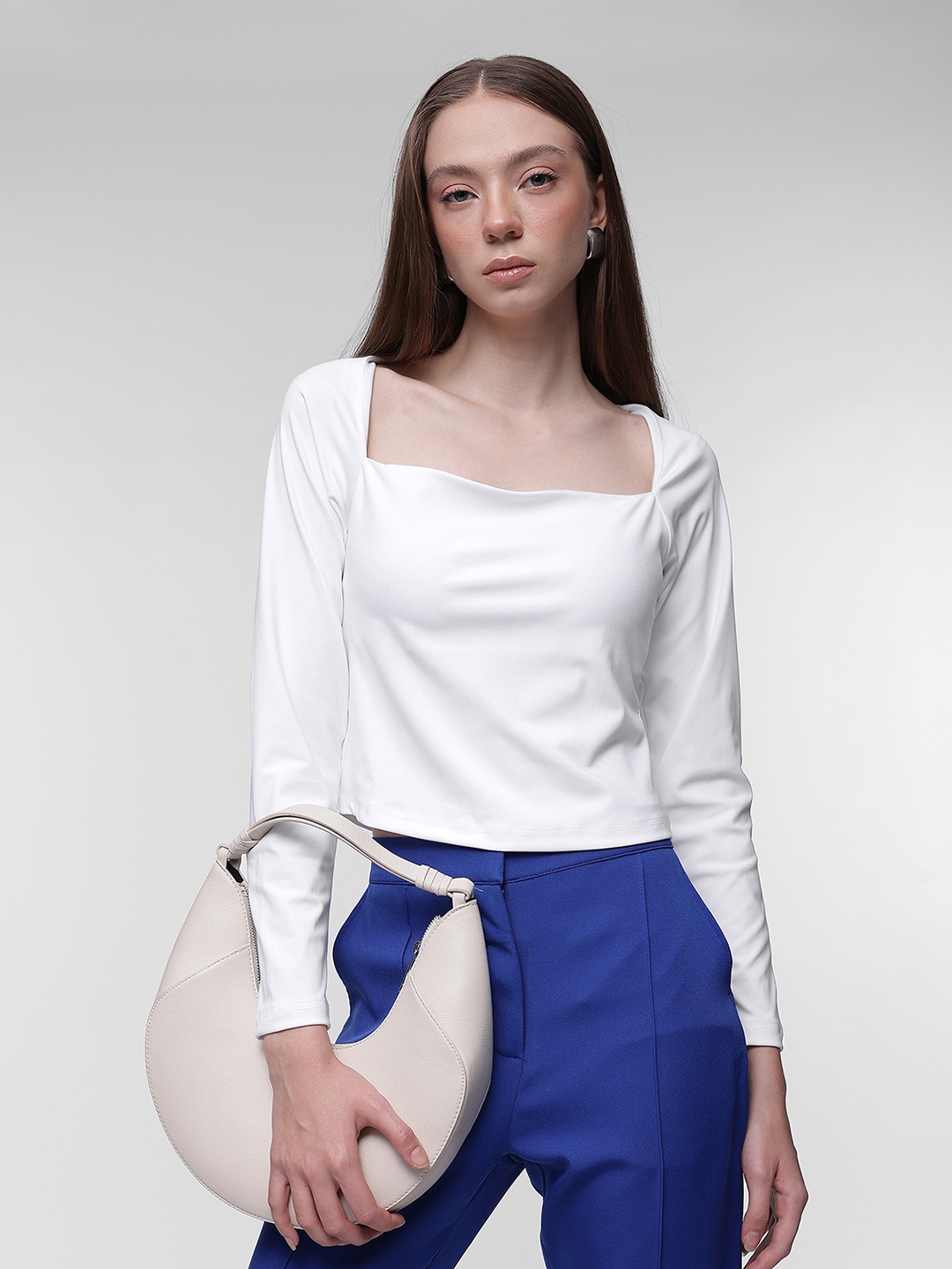 

French Connection Solid Square Neck Top, White