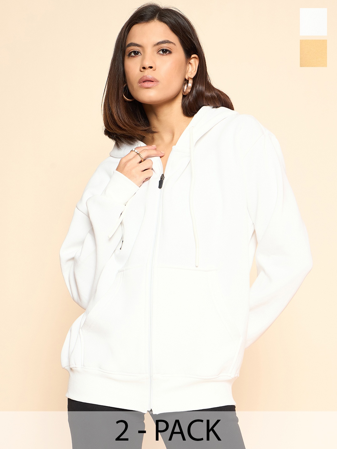 

COLOR CAPITAL Pack Of 2 Women Solid Hooded Pullover Cotton Sweatshirts, White