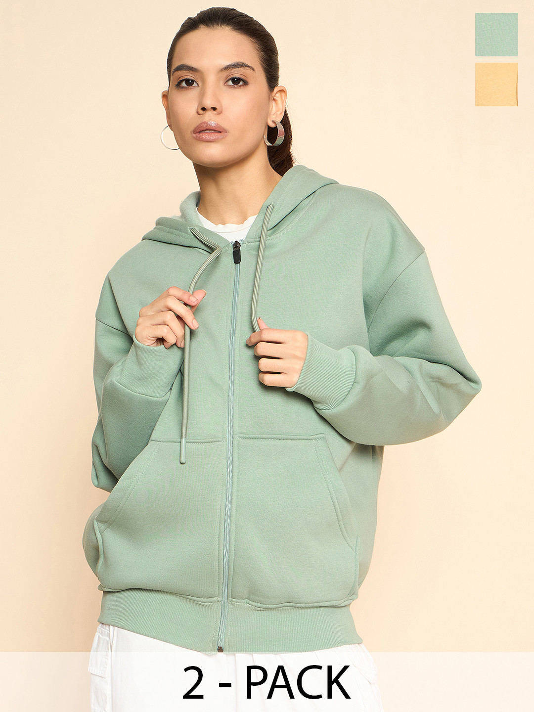 

COLOR CAPITAL Women Pack of 2 Solid Pullover Oversized Cotton Sweatshirts, Beige