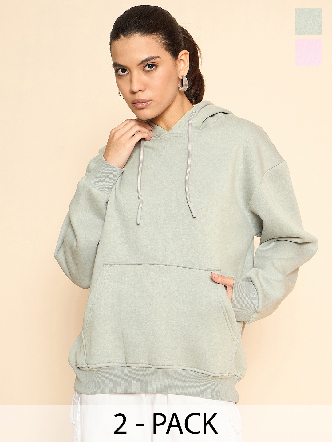 

COLOR CAPITAL Pack Of 2 Women Solid Hooded Pullover Cotton Sweatshirts, Pink