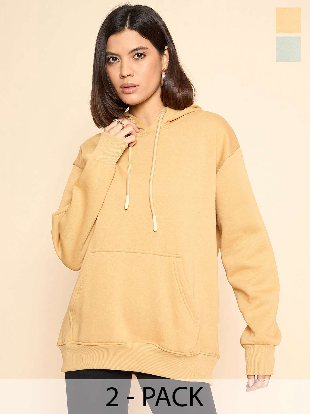 COLOR CAPITAL Pack Of 2 Women Solid Pullover Cotton Sweatshirts, Khaki