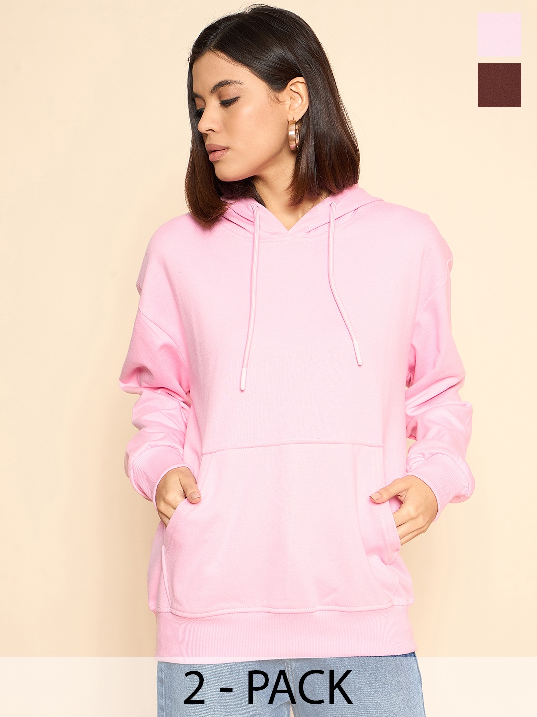 

COLOR CAPITAL Women Pack of 2 Solid Pullover Oversized Cotton Sweatshirts, Pink